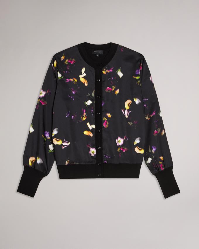 Cardigan Ted Baker Floral Satin Front Noir Femme | HGF-63361016